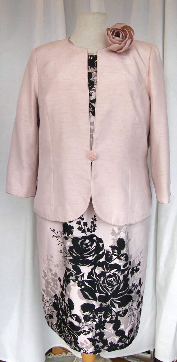 jacques vert PALE PINK SHANTUNG SHIFT DRESS BLACK SHADOW PLACEMENT PRINT MATCHING PINK SHANTUNG JACKET