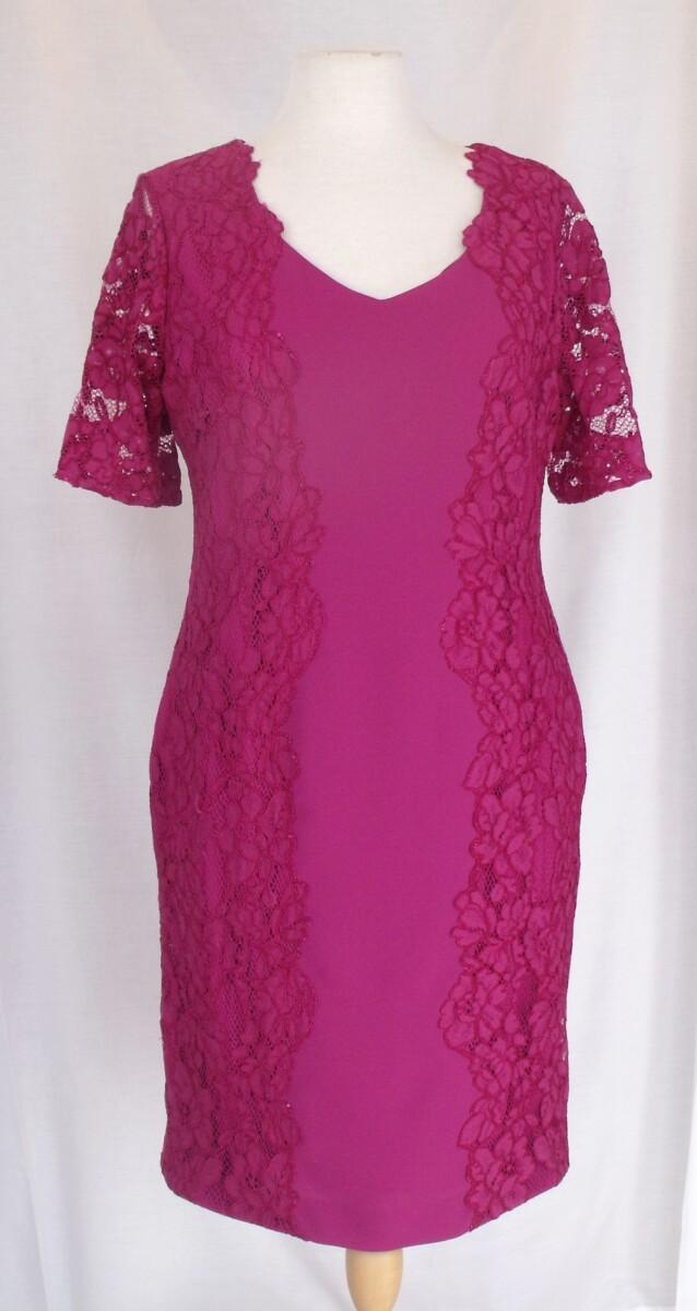 Jacques Vert PANDORA CERISE CREPE SHIFT DRESS LACE EMBELLISHED & CERISE CREPE JACKET