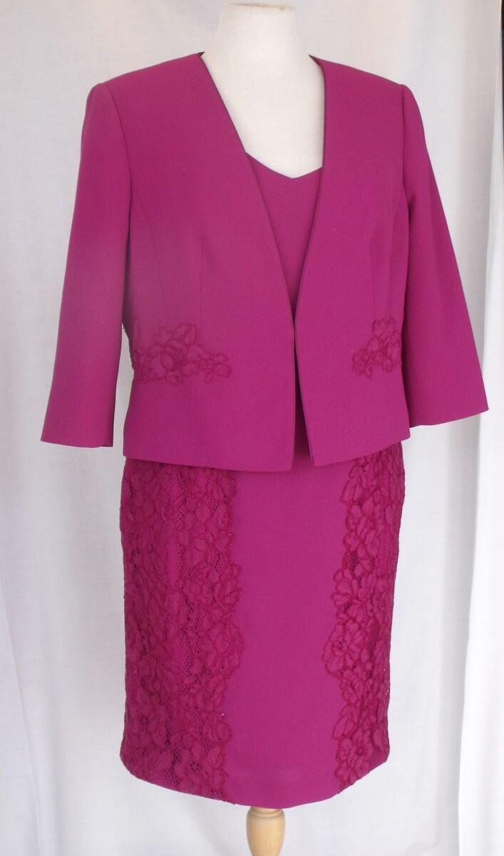 jacques vert PANDORA CERISE CREPE SHIFT DRESS LACE EMBELLISHED & CERISE CREPE JACKET