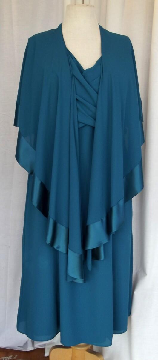 jacques vert PARTY DRESS OF SEA GREEN CREPE CHIFFON &WITH SEA GREEN CREPE CHIFFON PASHMINA BRAND NEW WITH TAGS