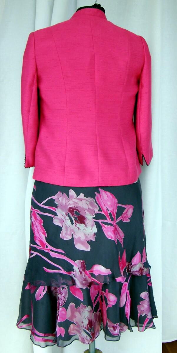Jacques Vert PASSION & SLATE DARK GREY SILK DEVORE DRESS CERISE PRINT & CERISE (PIGMENT) JACKET