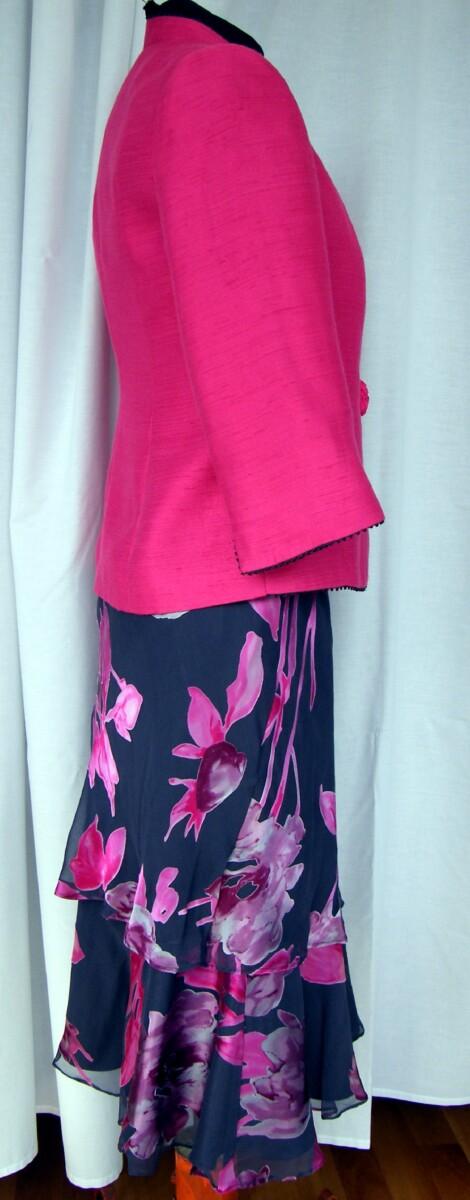 Jacques Vert PASSION & SLATE DARK GREY SILK DEVORE DRESS CERISE PRINT & CERISE (PIGMENT) JACKET