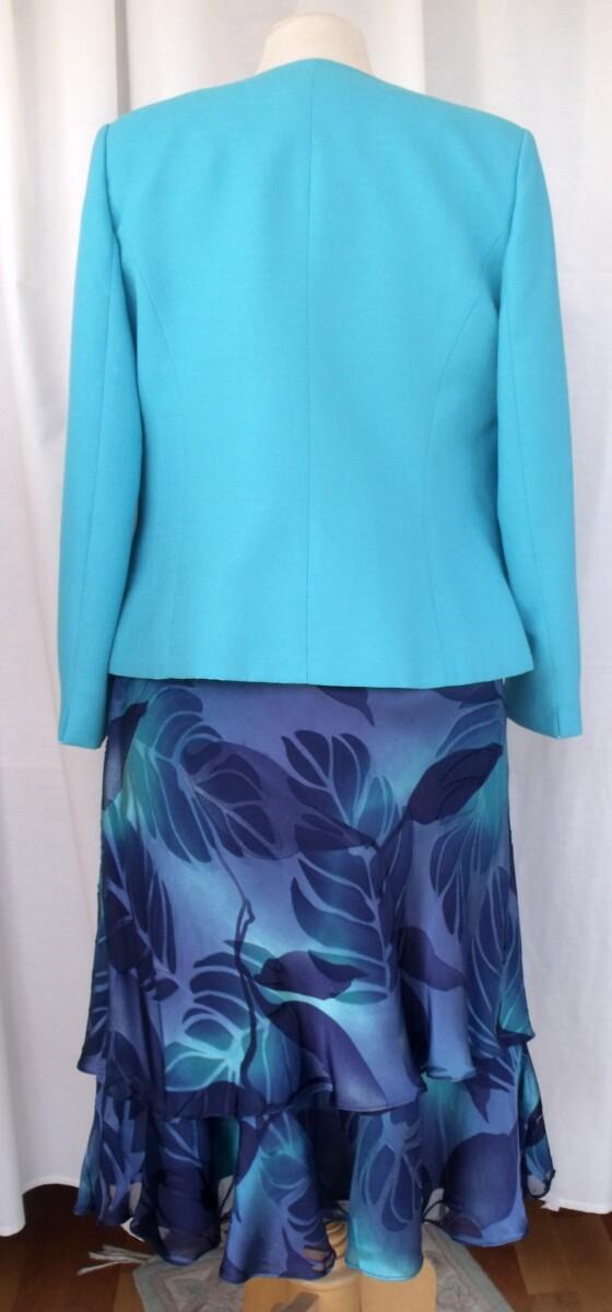 Jacques Vert PEACOCK RANGE 36% SILK DEVORE DRESS TURQUOISE & BLUE LEAF PRINT PEACOCK TURQUOISE JACKET