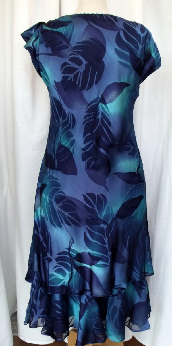 Jacques Vert PEACOCK RANGE 36% SILK DEVORE DRESS TURQUOISE & BLUE LEAF PRINT PEACOCK TURQUOISE JACKET