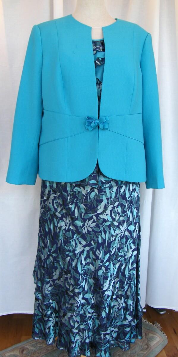 jacques vert PEACOCK RANGE 37% SILK DEVORE SKIRT & TOP TURQUOISE & BLUE LEAF PRINT PEACOCK TURQUOISE WOVEN JACKET