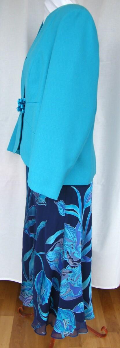 Jacques Vert PEACOCK RANGE NAVY DEVORE DRESS IN TURQUOISE & BLUE FLOWER HEAD PRINT & PEACOCK TURQUOISE WOVEN JACKET