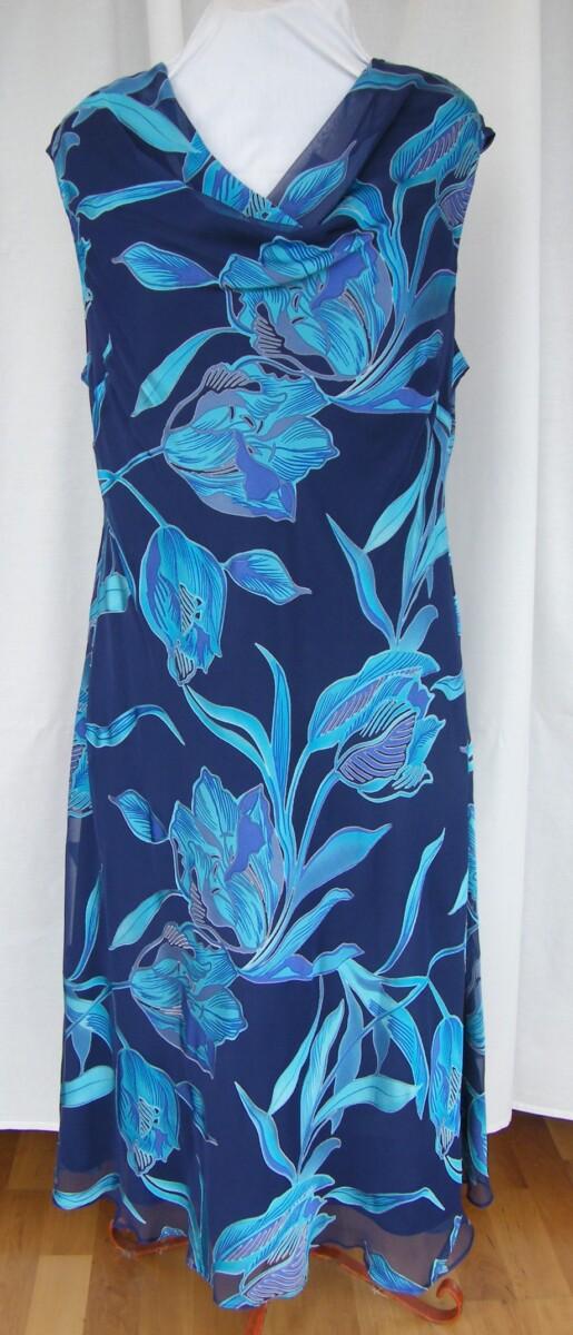 Jacques Vert PEACOCK RANGE NAVY DEVORE DRESS IN TURQUOISE & BLUE FLOWER HEAD PRINT & PEACOCK TURQUOISE WOVEN JACKET