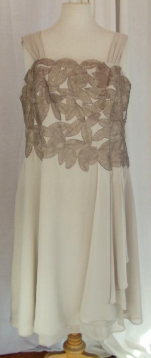 Jacques Vert PEBBLE RANGE BRONZE LEAF LACE BOLERO & BRONZE LEAF LACE APPLIQUED ONTO BODICE OF ECRU CHIFFON DRESS