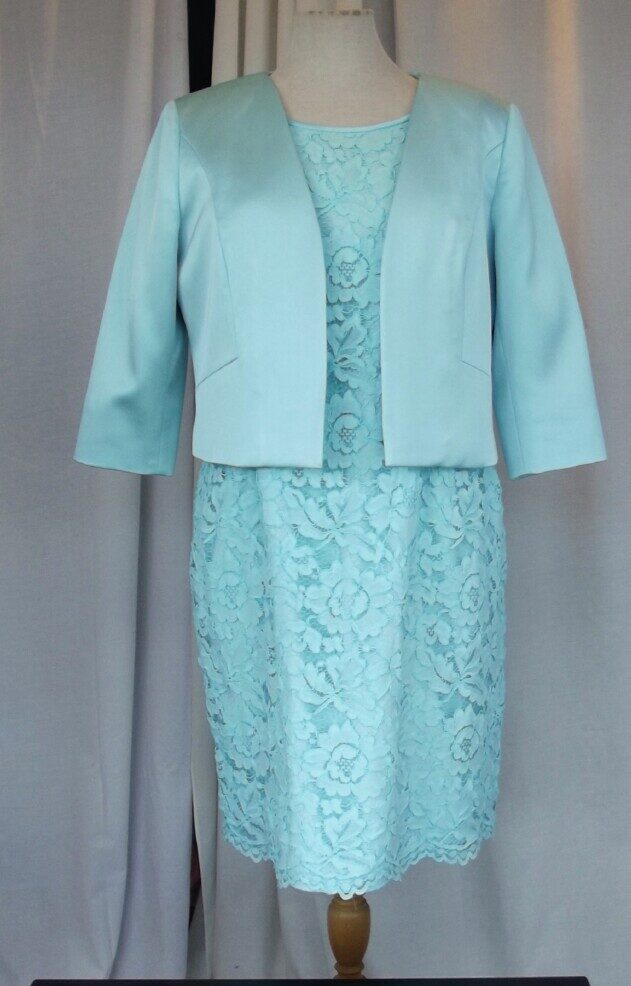 jacques vert PETITE AQUA/ TURQUOISE LACE SHIFT DRESS MATCHING PETITE AQUA/ TURQUOISE SATIN JACKET