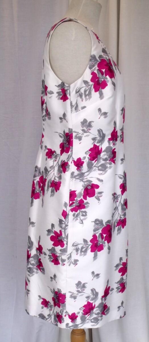 Jacques Vert PETITE RANGE IVORY SHANTUNG DRESS & JACKET CERISE & GREY FLOWERHEAD PRINT