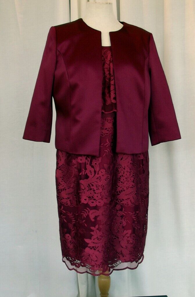 jacques vert “PETITE” RANGE MAGENTA LACE SHIFT DRESS & MAGENTA SATEEN JACKET