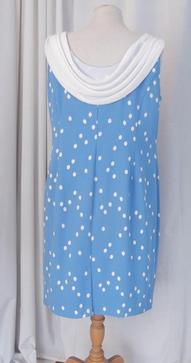 Jacques Vert PETITE RANGE SKY BLUE CREPE SHIFT DRESS IVORY SPOT PRINT IVORY CHIFFON SCARF NECK & SKY BLUE SCALLOPED EDGED CREPE JACKET ( NON PETITE)