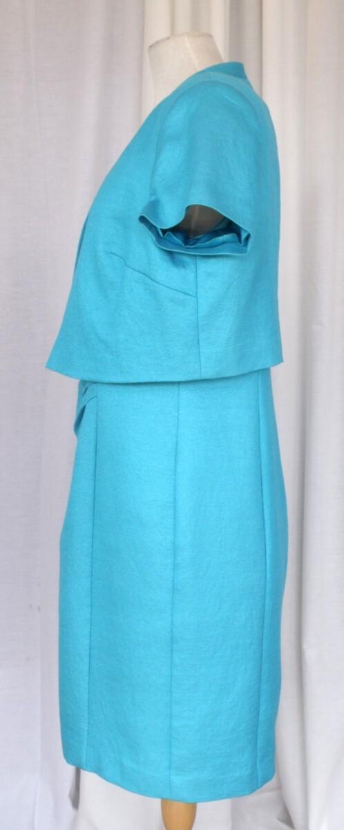 Jacques Vert PETITE RANGE TURQUOISE JACQUARD CREPE SHIFT DRESS & MATCHING TURQUOISE JACQUARD CREPE SHORT JACKET