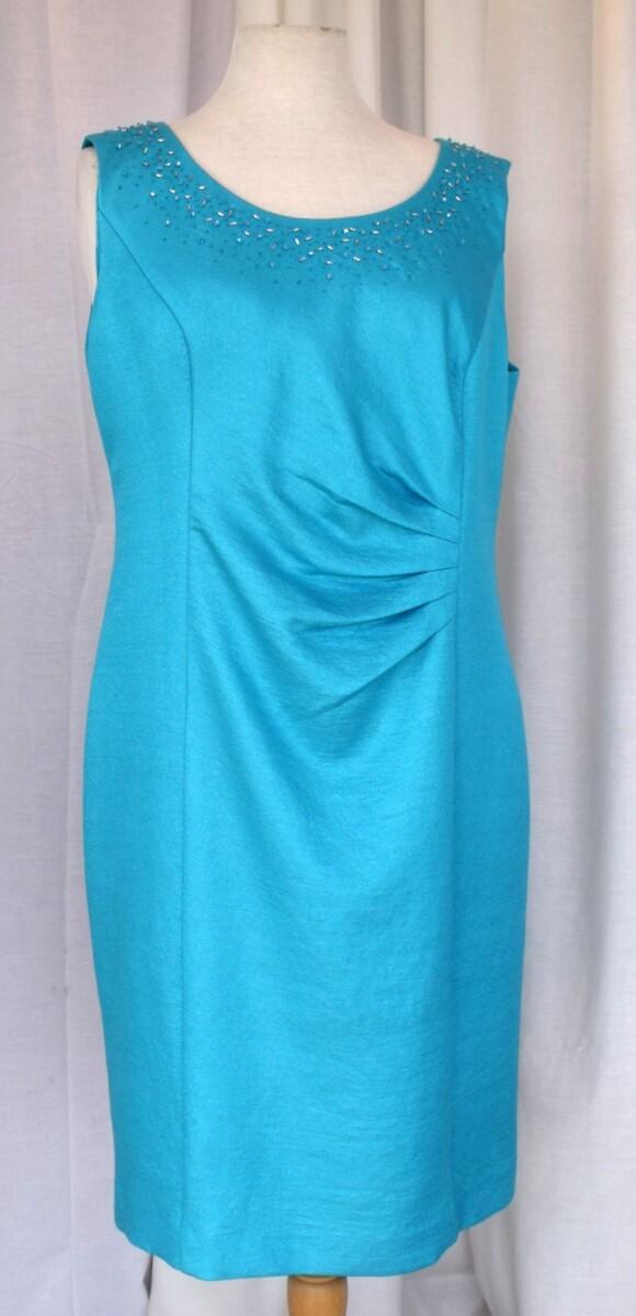 Jacques Vert PETITE RANGE TURQUOISE JACQUARD CREPE SHIFT DRESS & MATCHING TURQUOISE JACQUARD CREPE SHORT JACKET