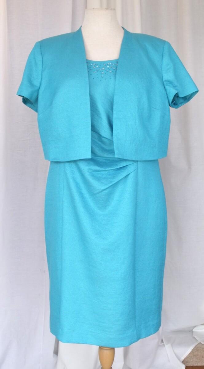 jacques vert PETITE RANGE TURQUOISE JACQUARD CREPE SHIFT DRESS & MATCHING TURQUOISE JACQUARD CREPE SHORT JACKET