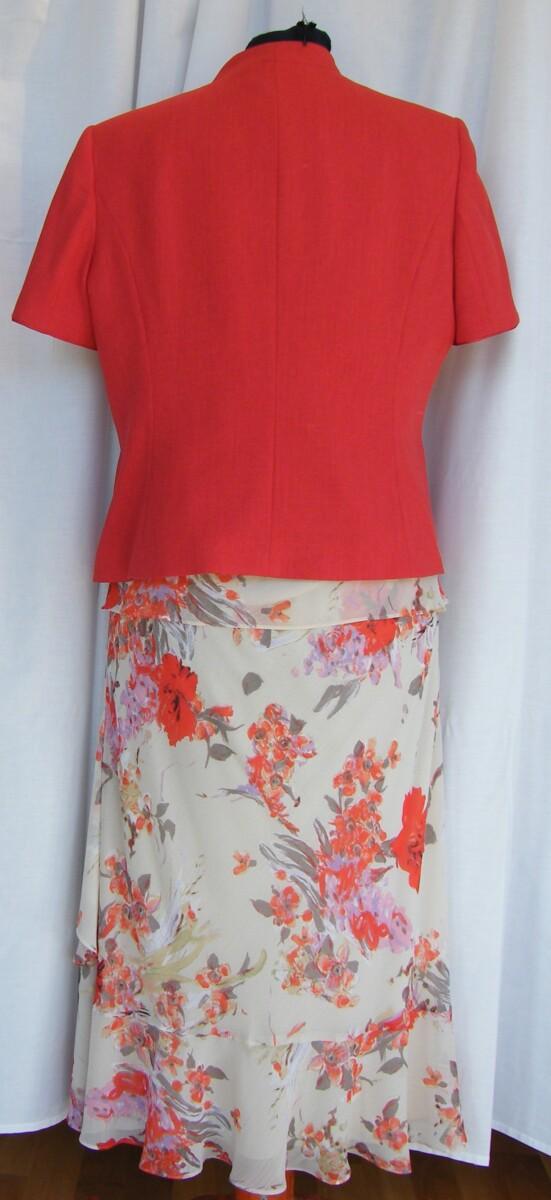 Jacques Vert PIMENTO RANGE IVORY CHIFFON SKIRT & TOP PIMENTO RED PRINT & PIMENTO RED SHORT SLEEVED JACKET