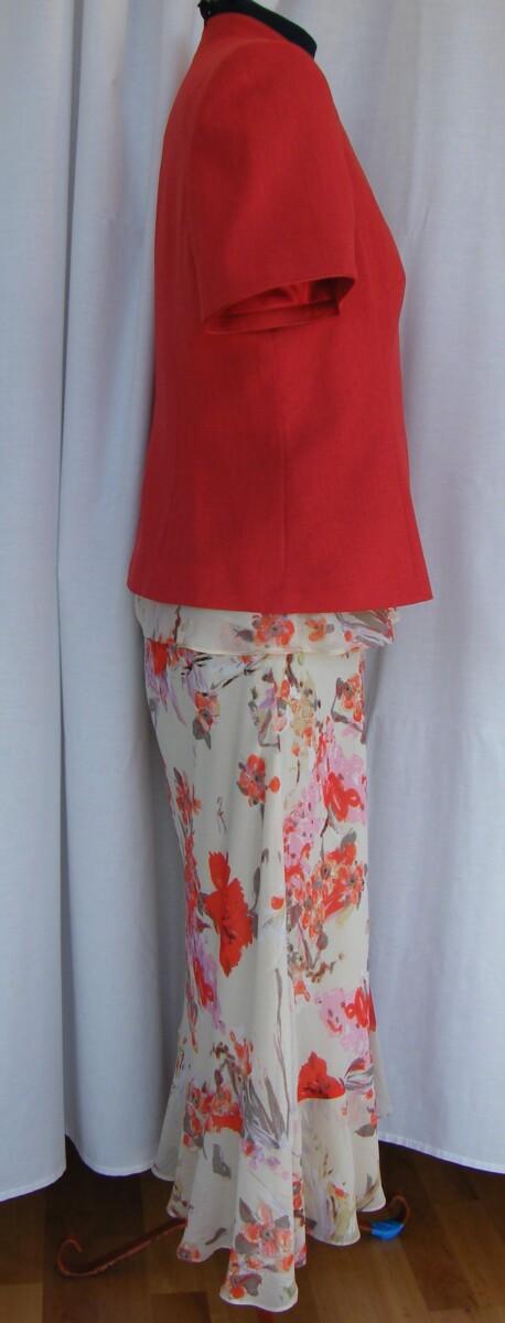 Jacques Vert PIMENTO RANGE IVORY CHIFFON SKIRT & TOP PIMENTO RED PRINT & PIMENTO RED SHORT SLEEVED JACKET