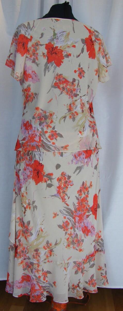 Jacques Vert PIMENTO RANGE IVORY CHIFFON SKIRT & TOP PIMENTO RED PRINT & PIMENTO RED SHORT SLEEVED JACKET