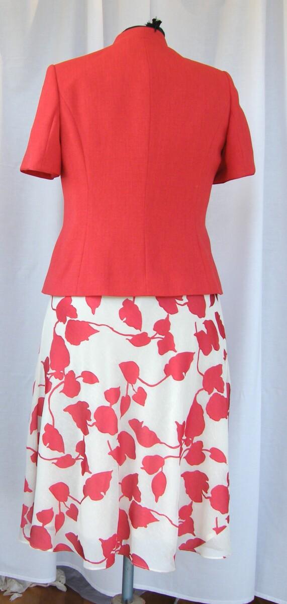 Jacques Vert PIMENTO RANGE IVORY MUSLIN DRESS PIMENTO RED DEVORE LEAF PATTERN & PIMENTO RED SHORT SLEEVED JACKET