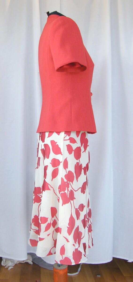 Jacques Vert PIMENTO RANGE IVORY MUSLIN DRESS PIMENTO RED DEVORE LEAF PATTERN & PIMENTO RED SHORT SLEEVED JACKET