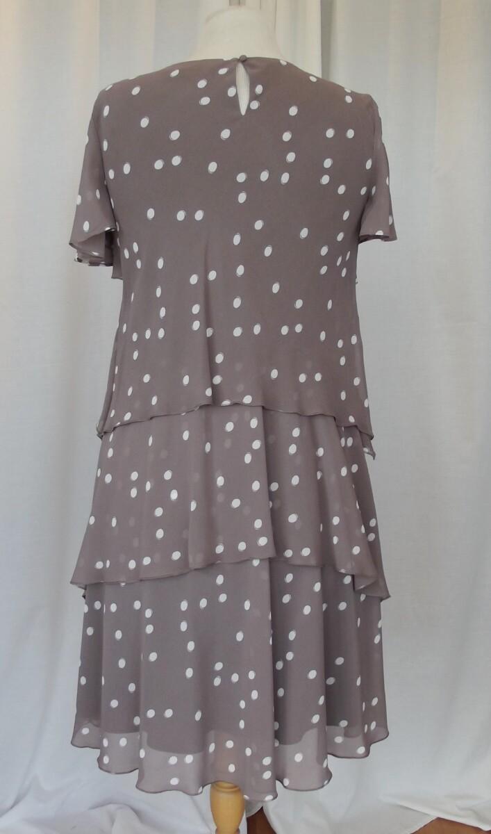 Jacques Vert PIPE BROWN WATERFALL CHIFFON DRESS RANDOM SPOT PRINT IVORY CREPE ANGLE EDGE JACKET PIPED IN BROWN