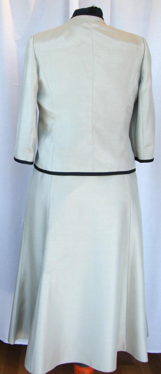 Jacques Vert PISTACHIO & MILK CHOCOLATE RANGE DRESS & JACKET IN SHOT TAFFETA WITH A HINT OF GREEN EMBROIDERED WITH BLACK FLOWERHEADS