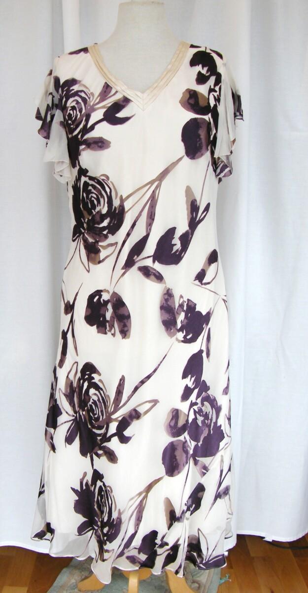 Jacques Vert PLUM RANGE 19% SILK DEVORE DRESS PLUM ROSA GRANDE PRINT & PLUM NOTCH NECK SHORT JACKET