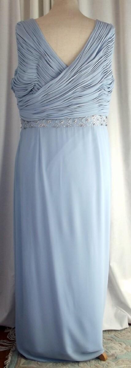 Jacques Vert POWDER BLUE CHIFFON FLOOR LENGTH EVENING GOWN BEADED AT WAIST BAND
