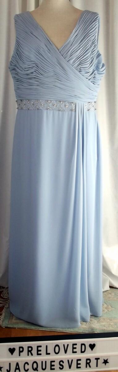 jacques vert POWDER BLUE CHIFFON FLOOR LENGTH EVENING GOWN BEADED AT WAIST BAND
