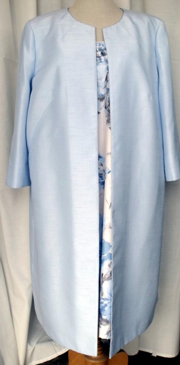 jacques vert POWDER BLUE SHANTUNG COAT & MATCHING IVORY SHANTUNG SHIFT DRESS POWDER BLUE PRINT
