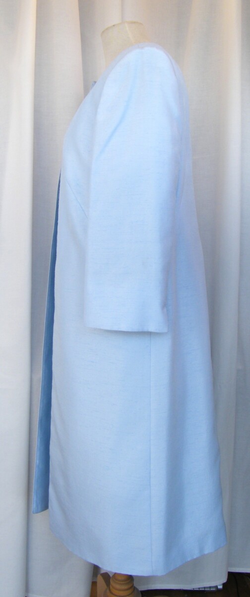 Jacques Vert POWDER BLUE SHANTUNG COAT & MATCHING POWDER BLUE CORDED LACE SHIFT DRESS CORSAGE INCLUDED