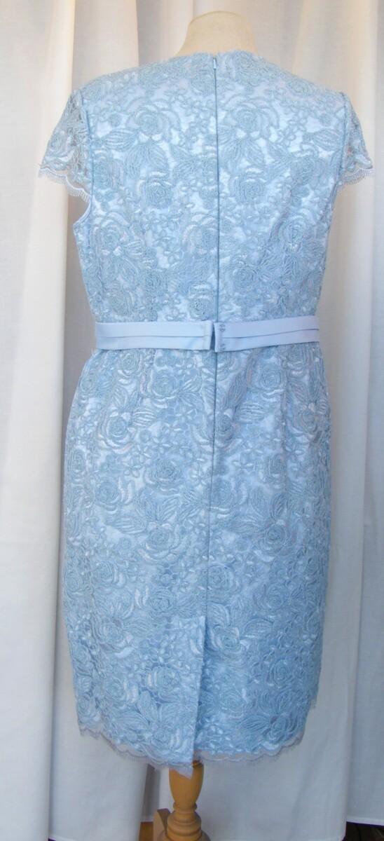 Jacques Vert POWDER BLUE SHANTUNG COAT & MATCHING POWDER BLUE CORDED LACE SHIFT DRESS CORSAGE INCLUDED