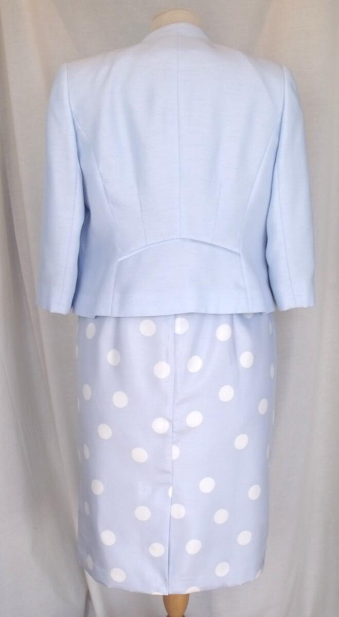 Jacques Vert POWDER BLUE SHANTUNG DRESS IVORY LARGE SPOT PRINT & MATCHING POWDER BLUE SHANTUNG JACKET
