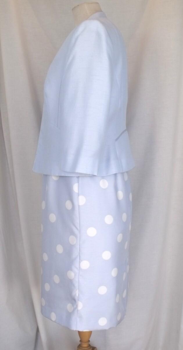 Jacques Vert POWDER BLUE SHANTUNG DRESS IVORY LARGE SPOT PRINT & MATCHING POWDER BLUE SHANTUNG JACKET