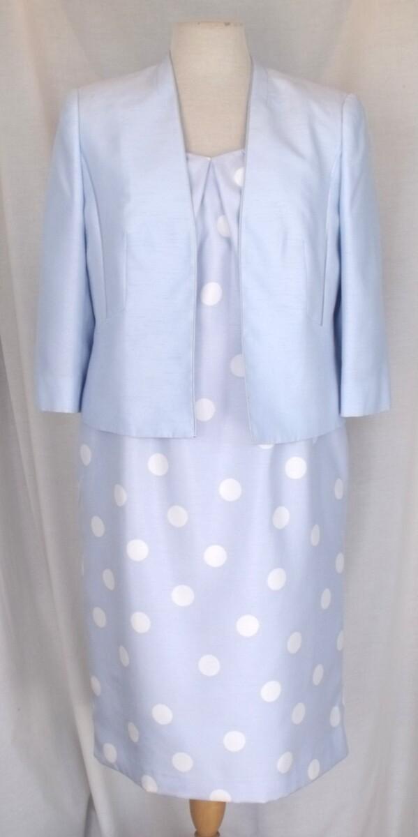 jacques vert POWDER BLUE SHANTUNG DRESS IVORY LARGE SPOT PRINT & MATCHING POWDER BLUE SHANTUNG JACKET