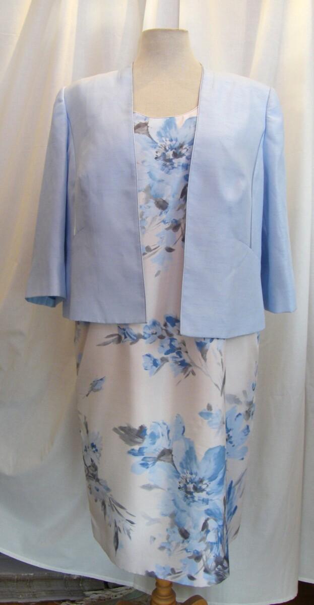 jacques vert POWDER BLUE SHANTUNG JACKET & MATCHING IVORY SHANTUNG DRESS POWDER BLUE PRINT