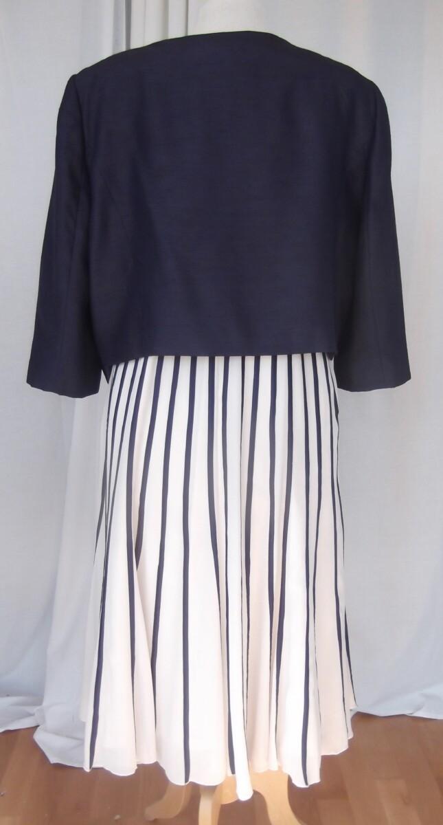 Jacques Vert PRELUDE COLLECTION IVORY CHIFFON DRESS VERTICAL BANDS OF PURPLE SILK RIBBONS & DAMSON PURPLE SHANTUNG SHORT JACKET OPTIONAL SATIN SASH