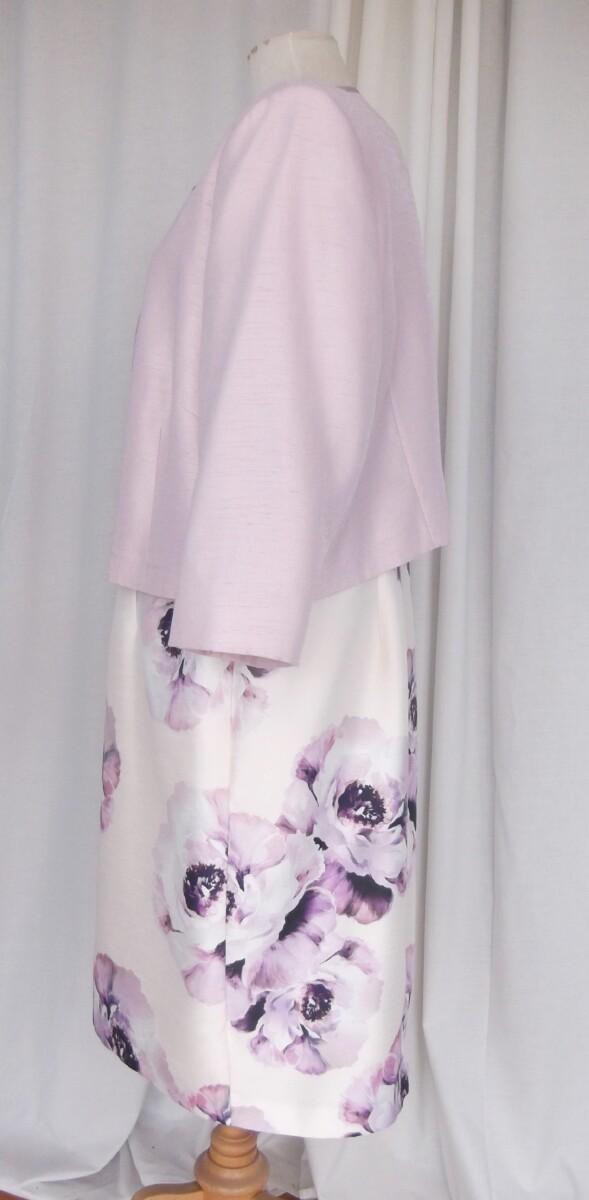 Jacques Vert PRELUDE COLLECTION IVORY SHANTUNG SHIFT DRESS ICE PINK & DAMSON FLORAL PRINT & ICE PINK SHANTUNG JACKET