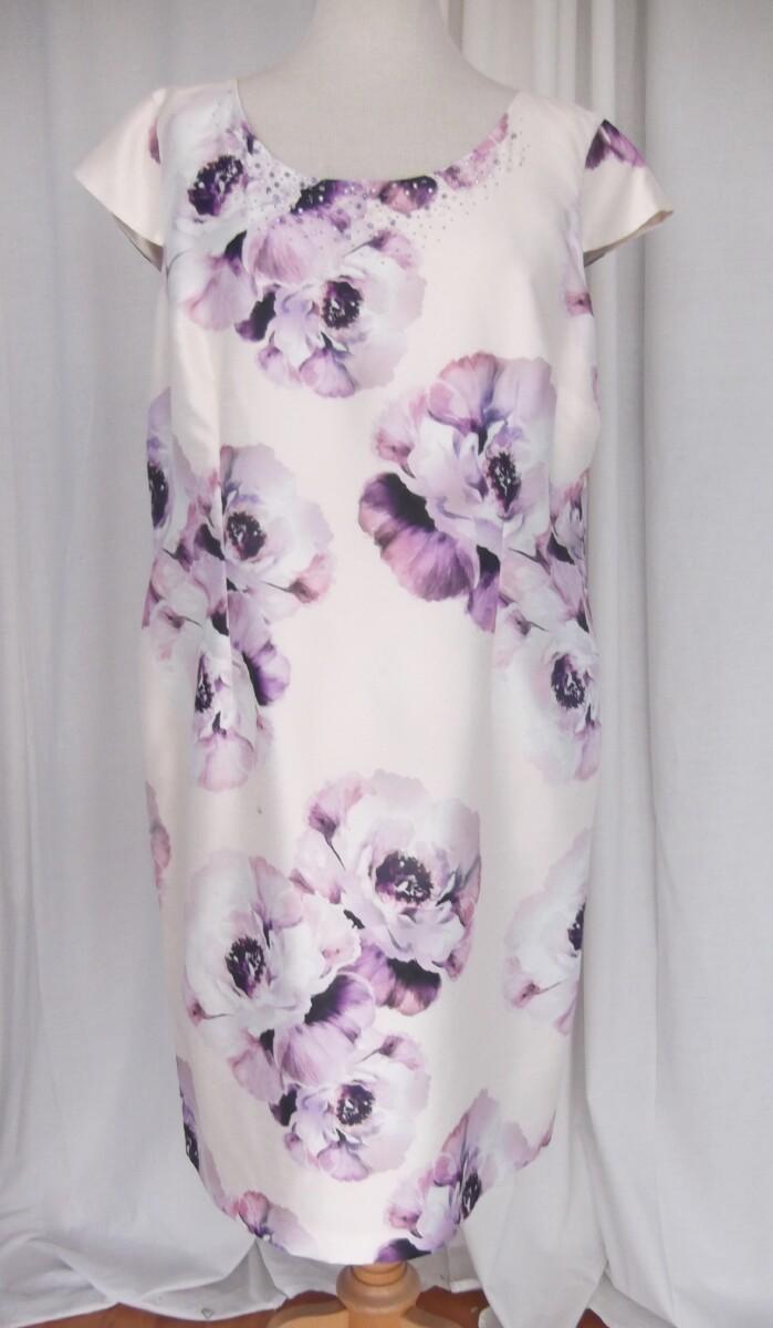 Jacques Vert PRELUDE COLLECTION IVORY SHANTUNG SHIFT DRESS ICE PINK & DAMSON FLORAL PRINT & ICE PINK SHANTUNG JACKET