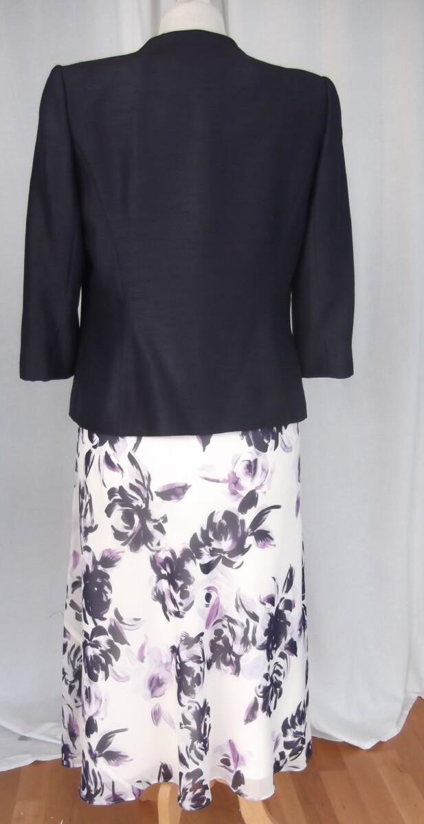 Jacques Vert PRELUDE COLLECTION SONATA RANGE POWDER PUFF CHIFFON DRESS ICE PINK & DAMSON FLORAL PRINT & MATCHING NEW DAMSON JACKET SATIN FACED SEAMS