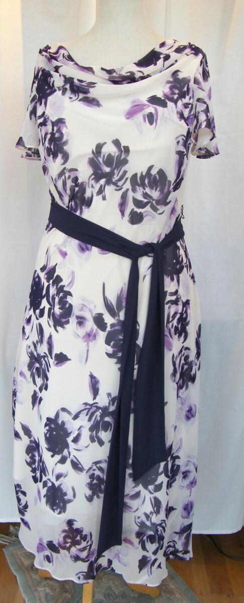 Jacques Vert PRELUDE COLLECTION SONATA RANGE POWDER PUFF CHIFFON DRESS ICE PINK & DAMSON FLORAL PRINT & MATCHING NEW DAMSON JACKET SATIN FACED SEAMS