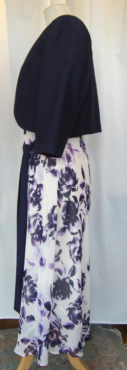 Jacques Vert PRELUDE COLLECTION SONATA RANGE POWDER PUFF CHIFFON DRESS ICE PINK & DAMSON FLORAL SHADOW PRINT & MATCHING DAMSON SHANTUNG SHORT JACKET