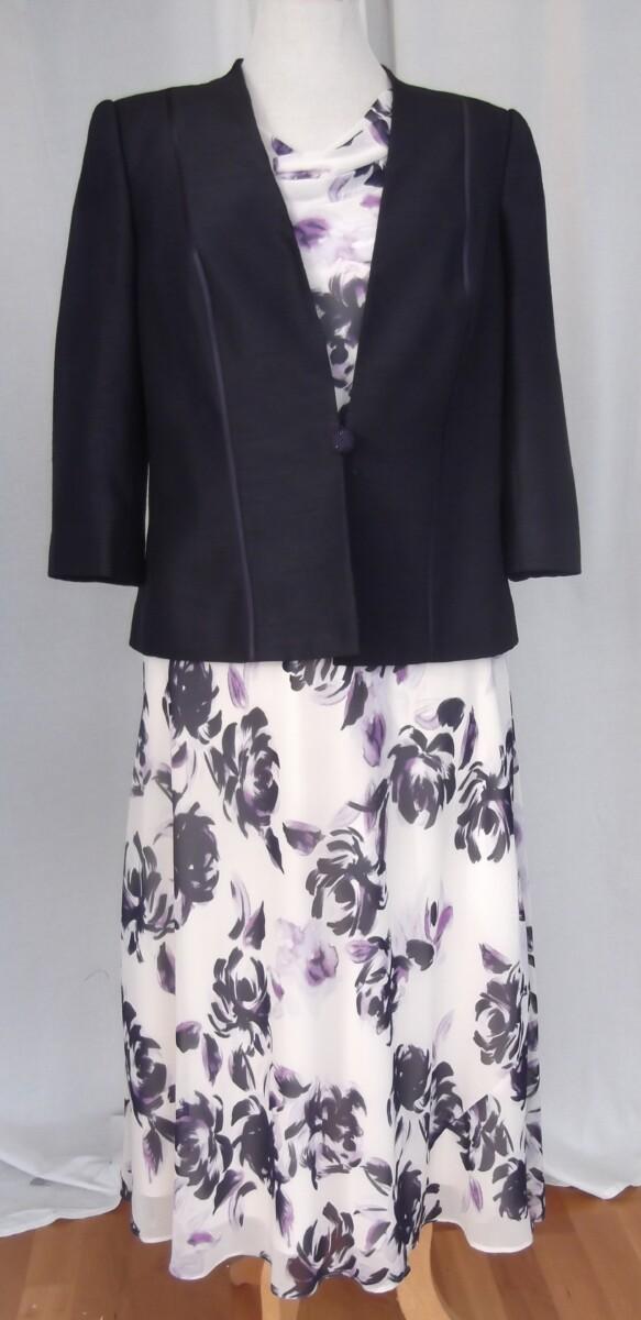 jacques vert PRELUDE COLLECTION SONATA RANGE POWDER PUFF CHIFFON DRESS ICE PINK & DAMSON FLORAL PRINT & MATCHING NEW DAMSON JACKET SATIN FACED SEAMS