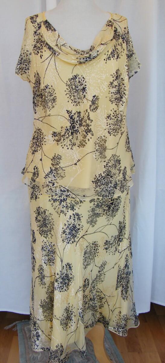 Jacques Vert PRIMROSE & NAVY RANGE PRIMROSE SILK DEVORE SKIRT & TOP NAVY POMEGRANITE SEED HEAD PRINT PRIMROSE WOVEN JACKET EDGED IN NAVY