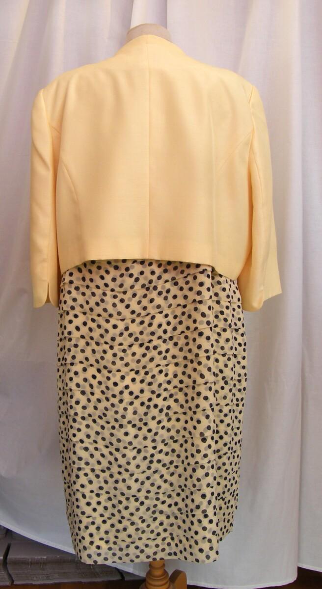 Jacques Vert PRIMROSE & NAVY SPOT SHUTTER PLEAT SHIFT DRESS & PRIMROSE SHORT JACKET EDGED IN NAVY