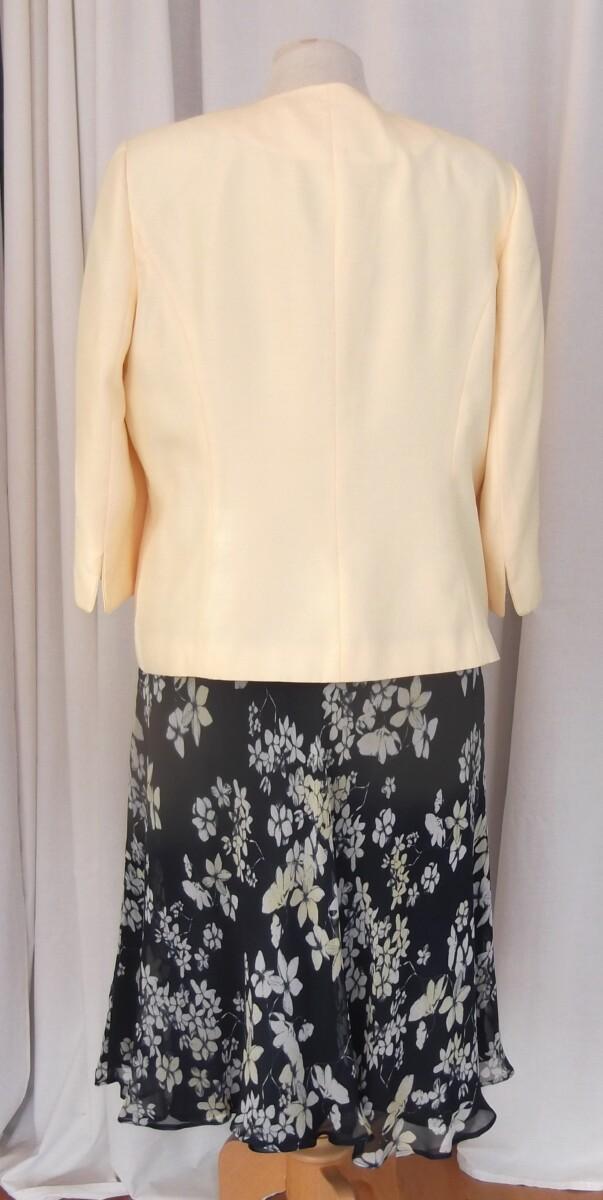 Jacques Vert PRIMROSE RANGE NAVY BLUE CREPE CHIFFON FIT & FLARE DRESS YELLOW FLORAL PRINT PRIMROSE YELLOW SHANTUNG JACKET