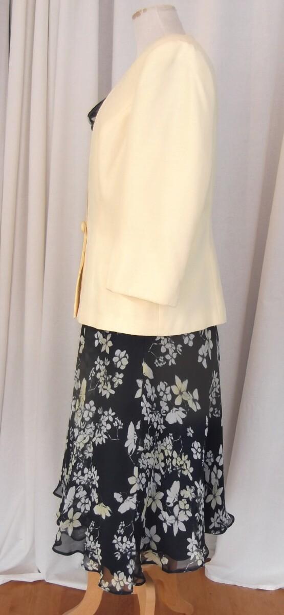 Jacques Vert PRIMROSE RANGE NAVY BLUE CREPE CHIFFON FIT & FLARE DRESS YELLOW FLORAL PRINT PRIMROSE YELLOW SHANTUNG JACKET