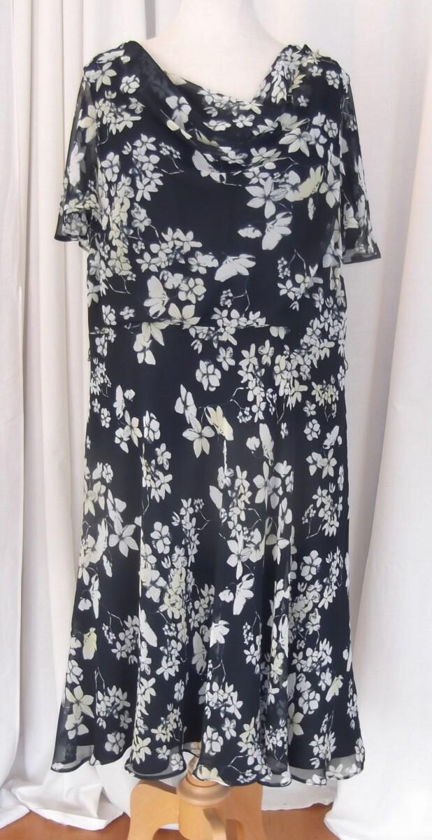 Jacques Vert PRIMROSE RANGE NAVY BLUE CREPE CHIFFON FIT & FLARE DRESS YELLOW FLORAL PRINT PRIMROSE YELLOW SHANTUNG JACKET