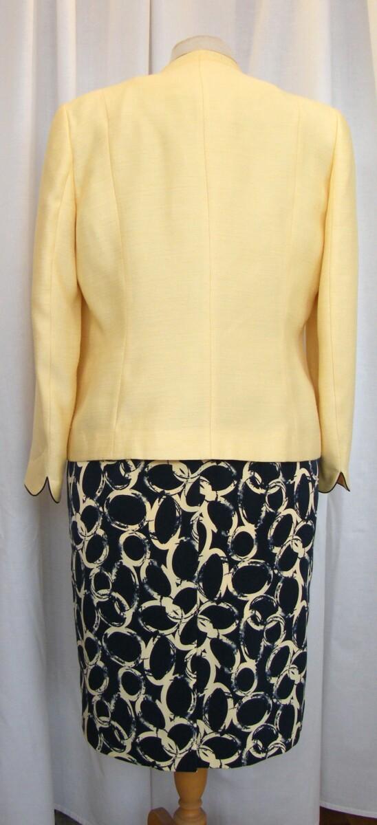 Jacques Vert PRIMROSE RANGE NAVY SHANTUNG SHIFT DRESS YELLOW ” HALO” PRINT PRIMROSE WOVEN JACKET EDGED IN NAVY