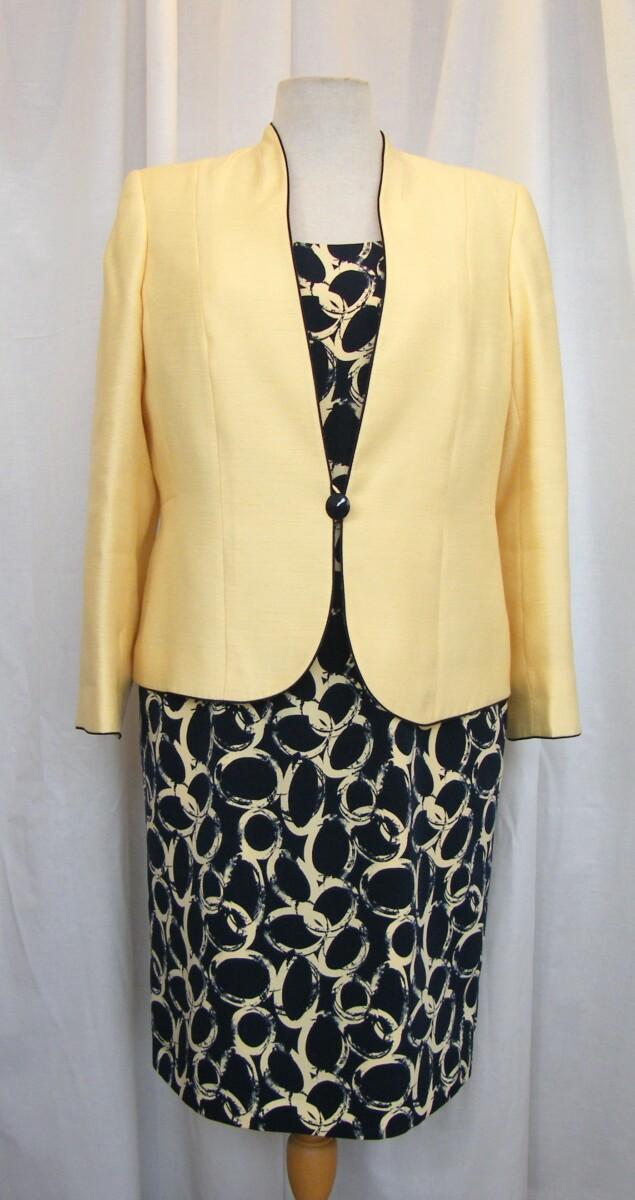 jacques vert PRIMROSE RANGE NAVY SHANTUNG SHIFT DRESS YELLOW ” HALO” PRINT PRIMROSE WOVEN JACKET EDGED IN NAVY